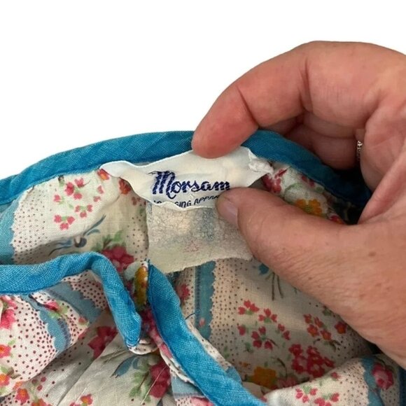 Morsam dress women's L white blue pink vintage floral print tie straps - Picture 3 of 8